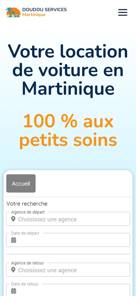 Le même site sur téléphone : le titre et la recherche de véhicule tiennent dans le premier écran, sans défilement.